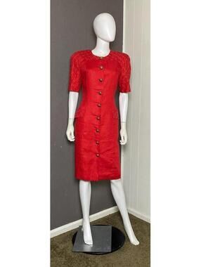 1980's Puff Sleeve Dress with Brass Studs from Junnie Leigh 80's does 40's Linen